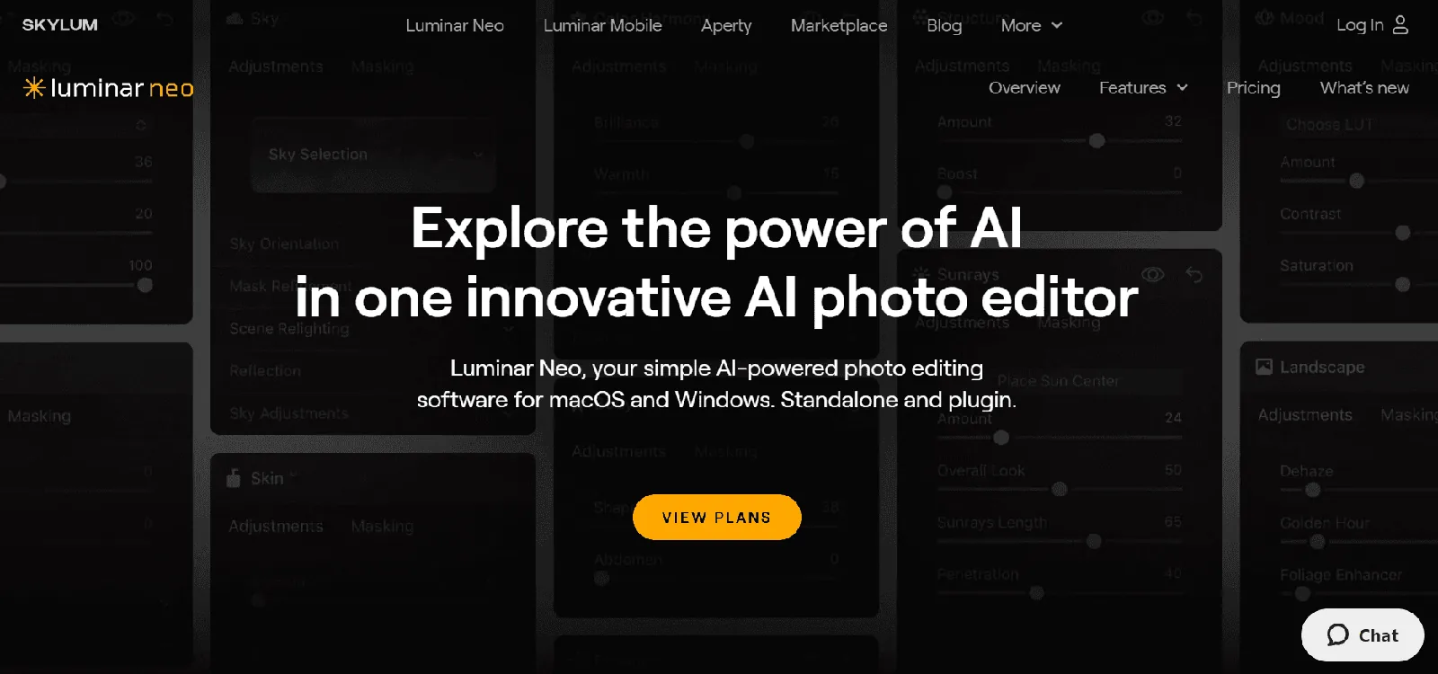 Screenshot of the Luminar AI homepage, an AI photo editor