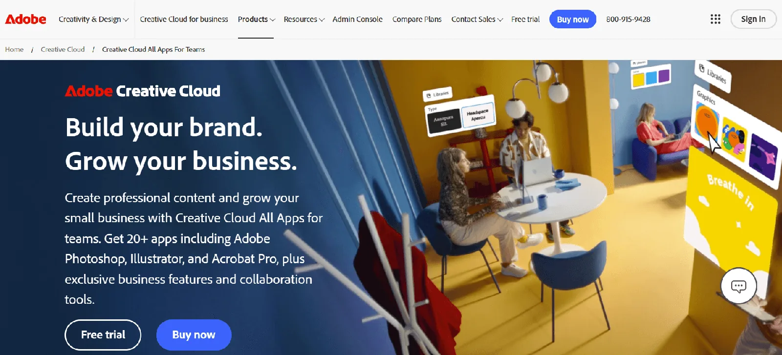 Screenshot of the Adobe Photoshop homepage, showing generative AI features powered by Adobe Firefly