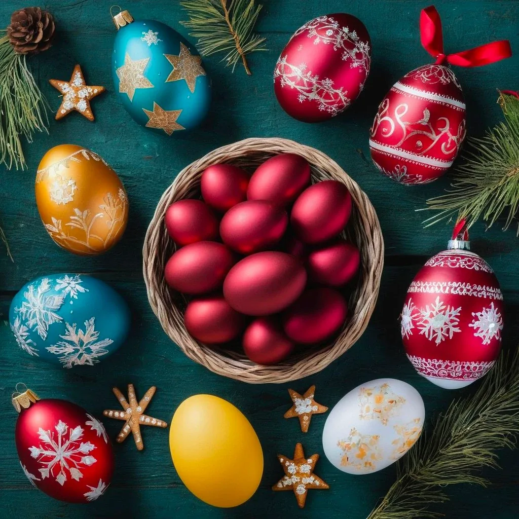 easter eggs laid out on the table in a nice way